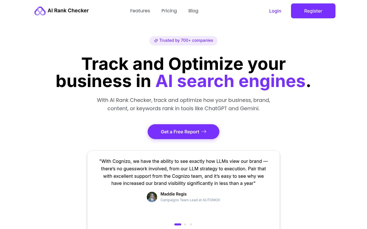 Screenshot of AI Rank Checker homepage