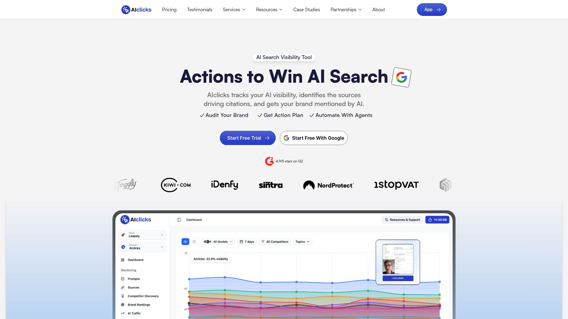 Screenshot of AIclicks homepage
