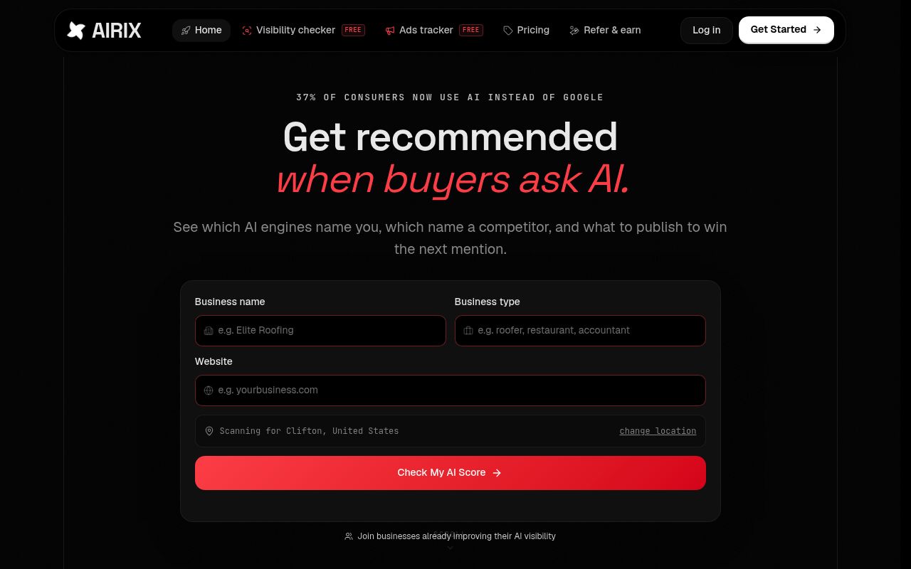 Screenshot of AIRIX homepage