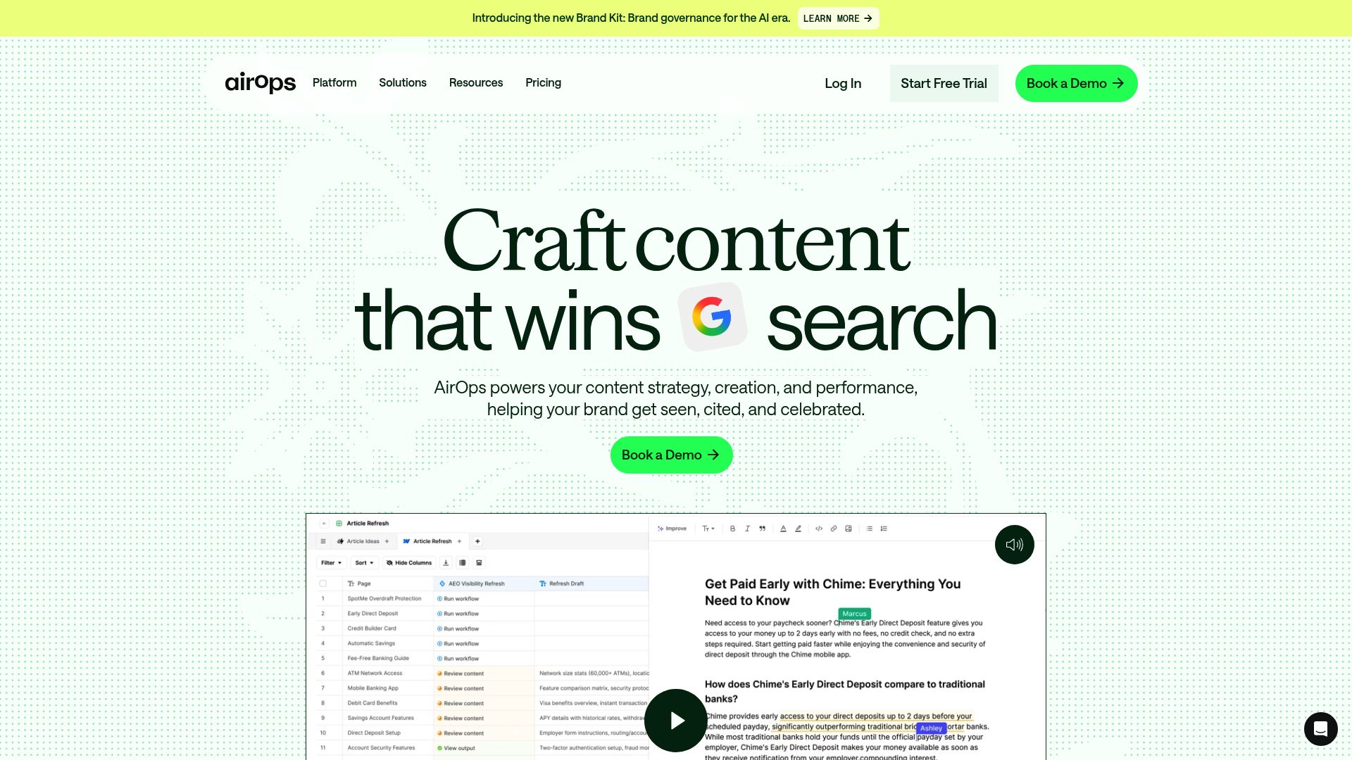 Screenshot of AirOps homepage