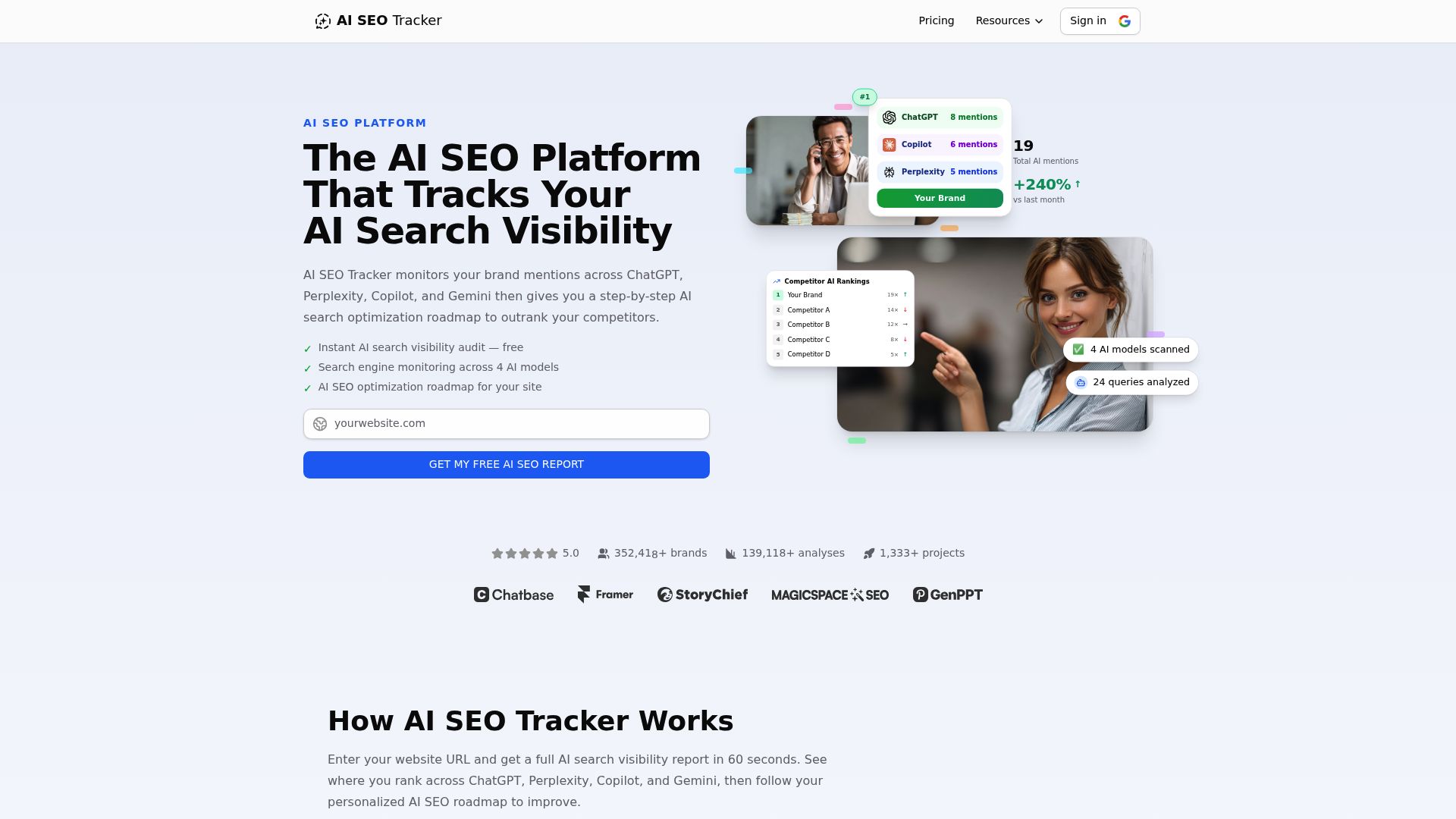 Screenshot of AISEOTracker homepage