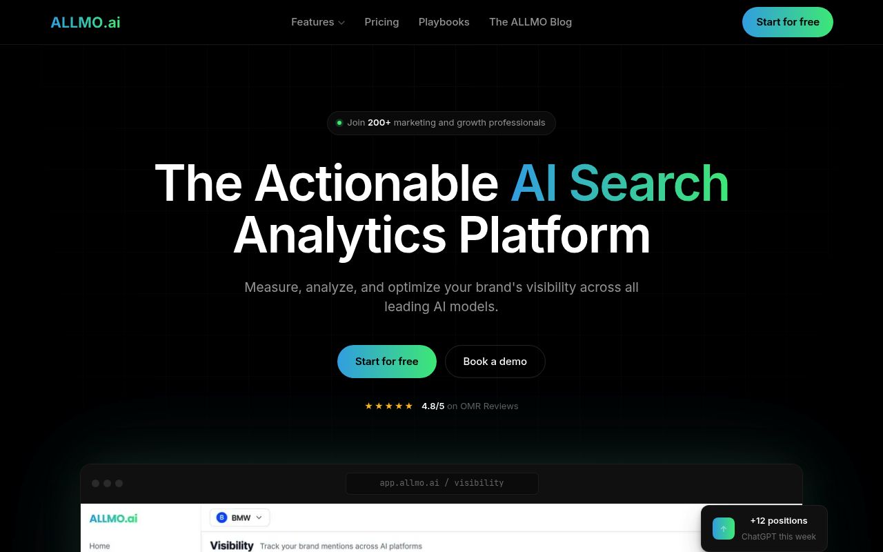 Screenshot of ALLMO homepage