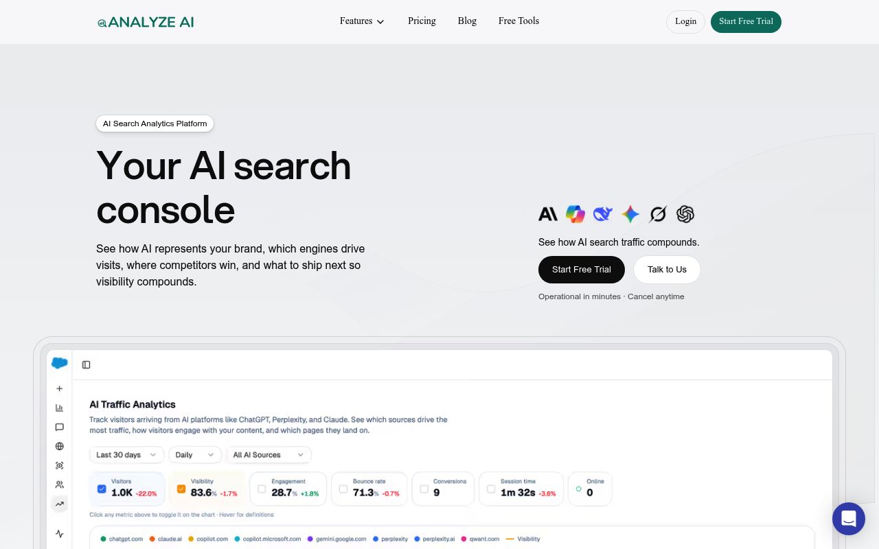 Screenshot of Analyze homepage