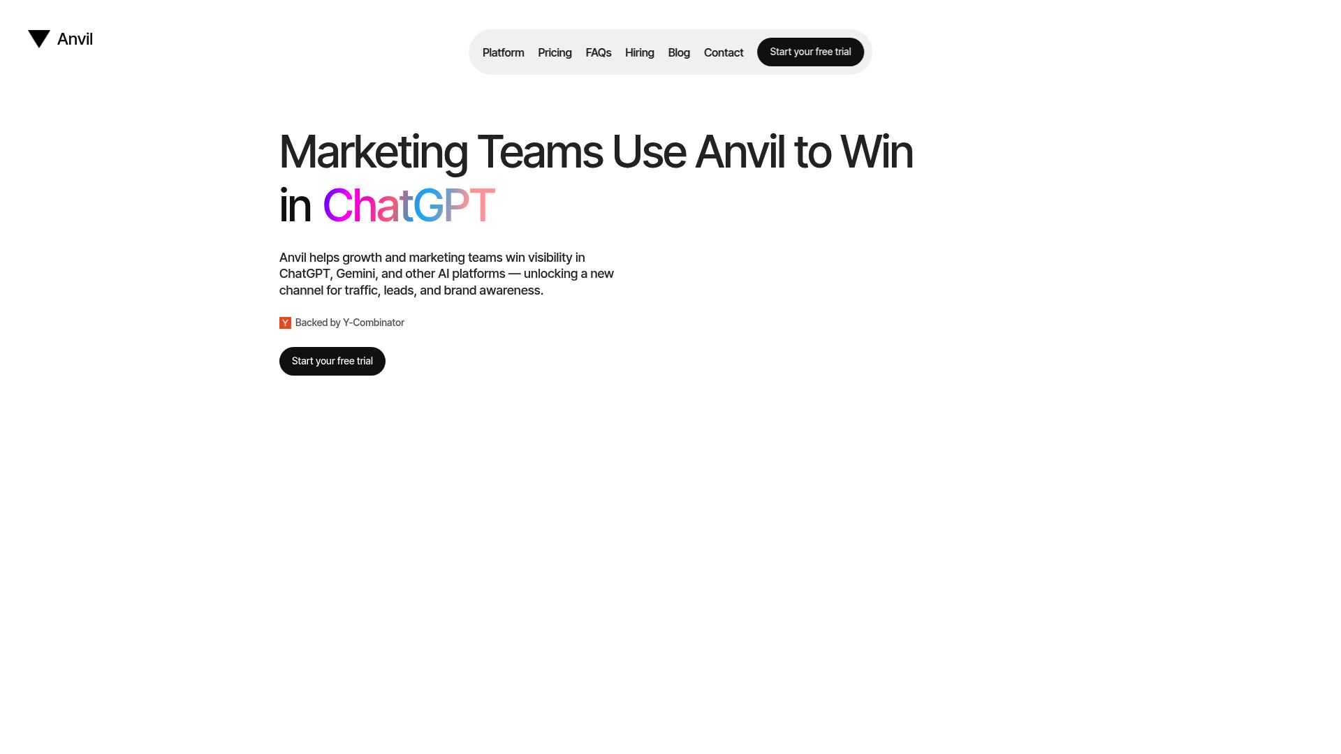 Screenshot of Anvil homepage