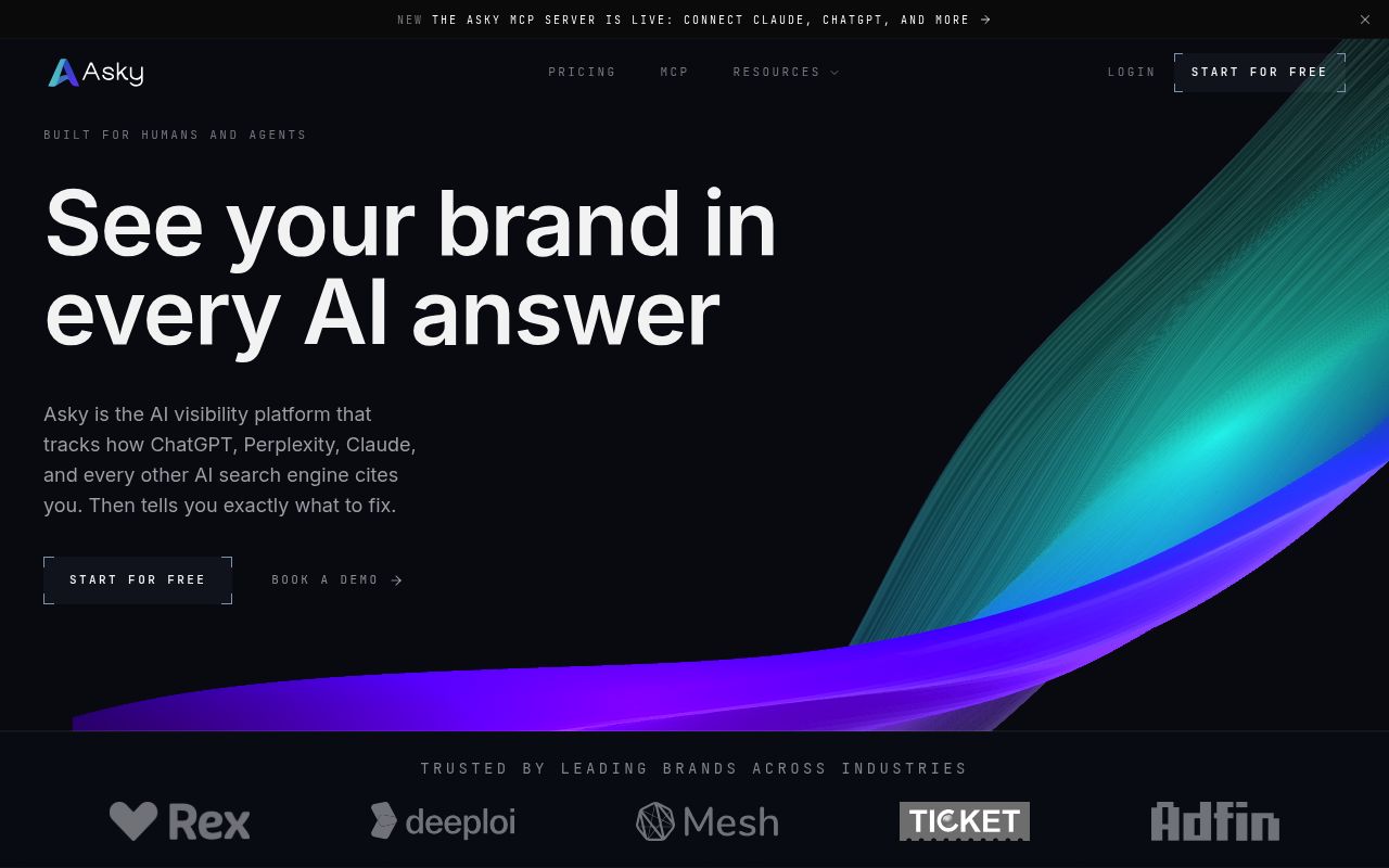 Screenshot of Asky homepage