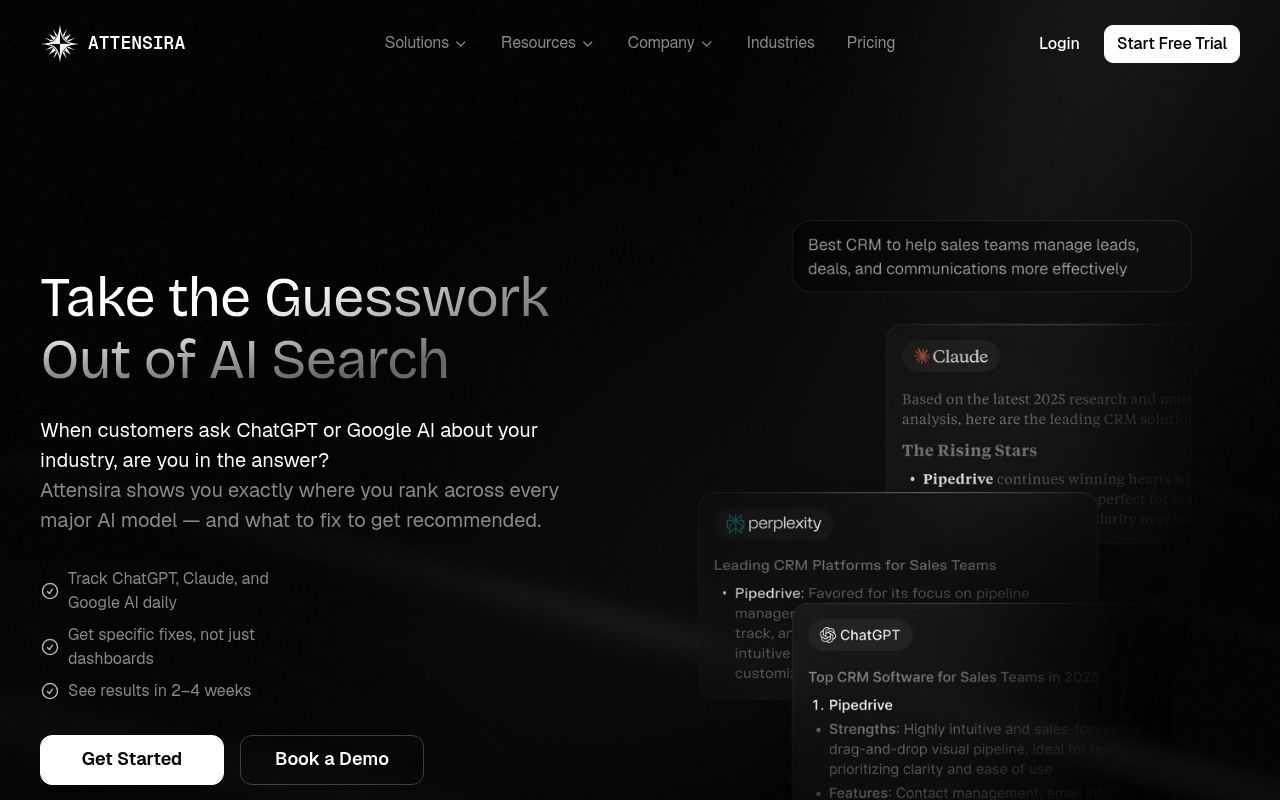 Screenshot of Attensira homepage
