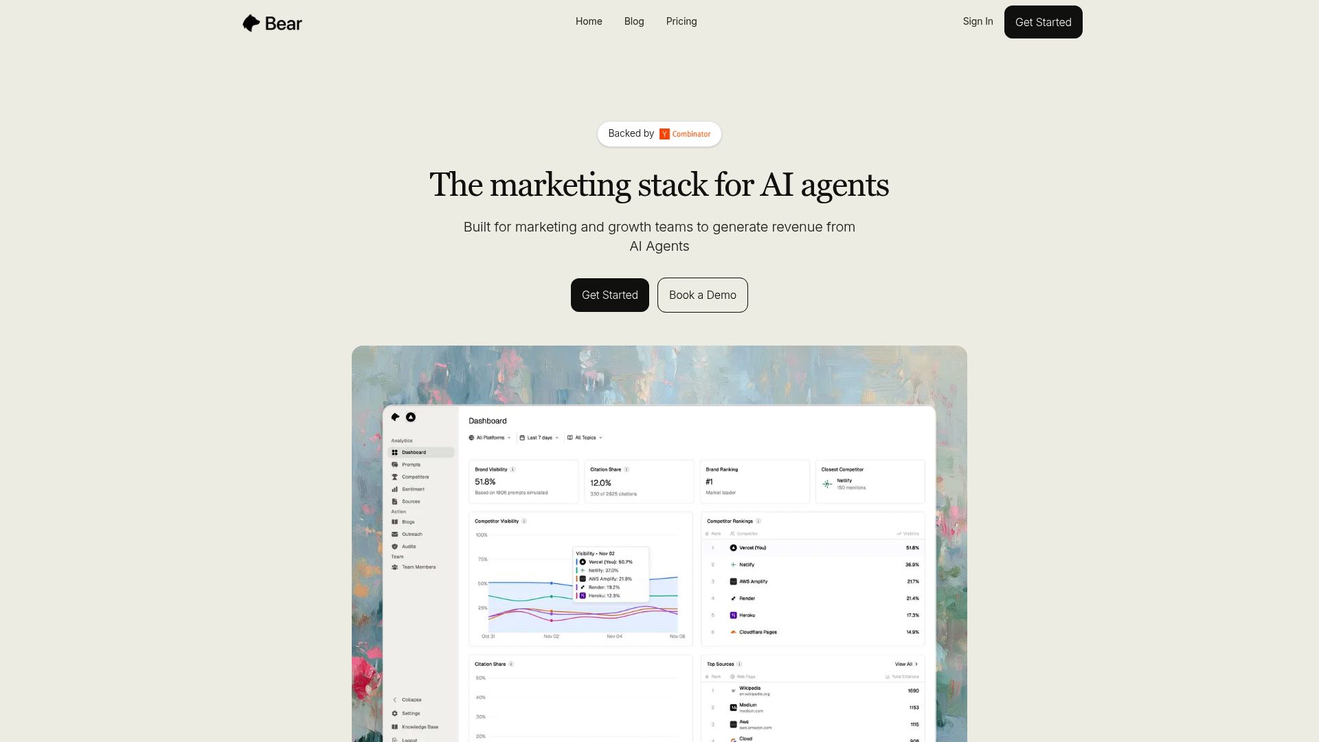 Screenshot of Bear AI homepage