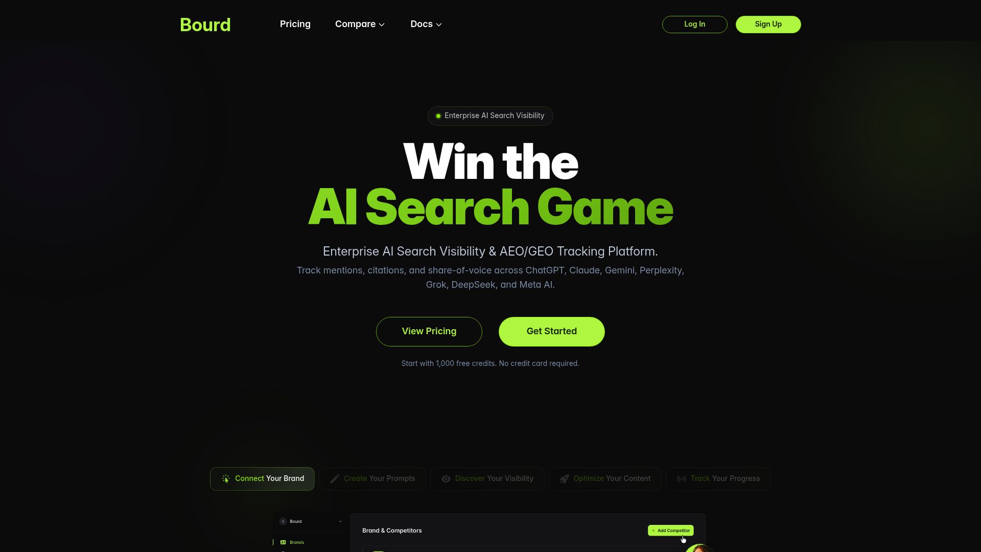 Screenshot of Bourd homepage