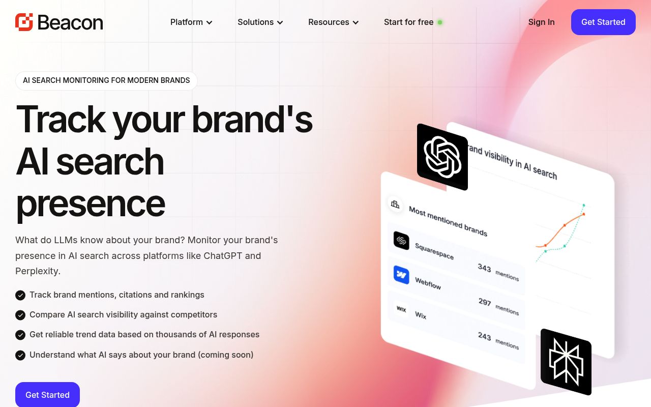 Screenshot of BrandBeacon homepage