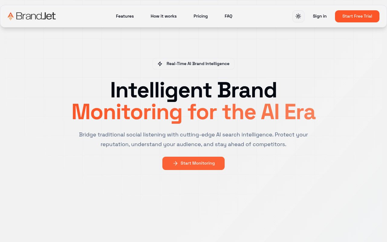 BrandJet AI's homepage while it was live