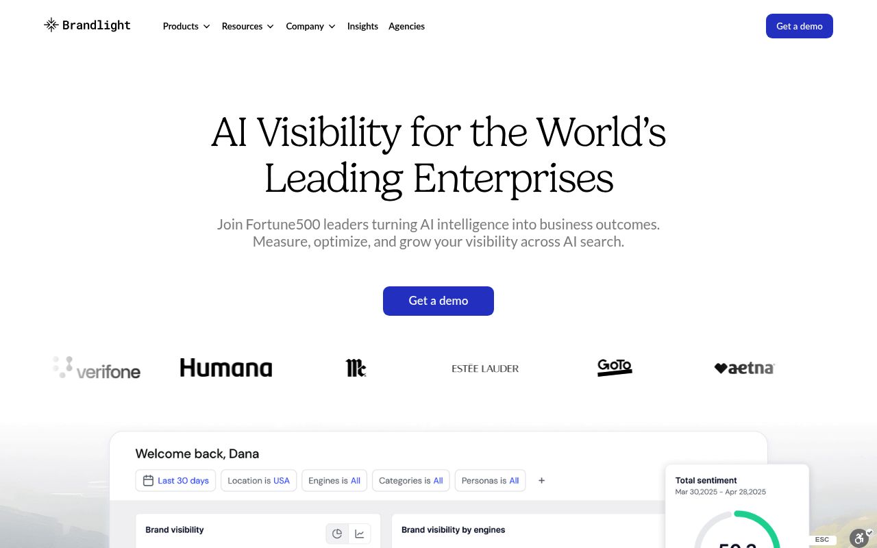 Screenshot of Brandlight homepage