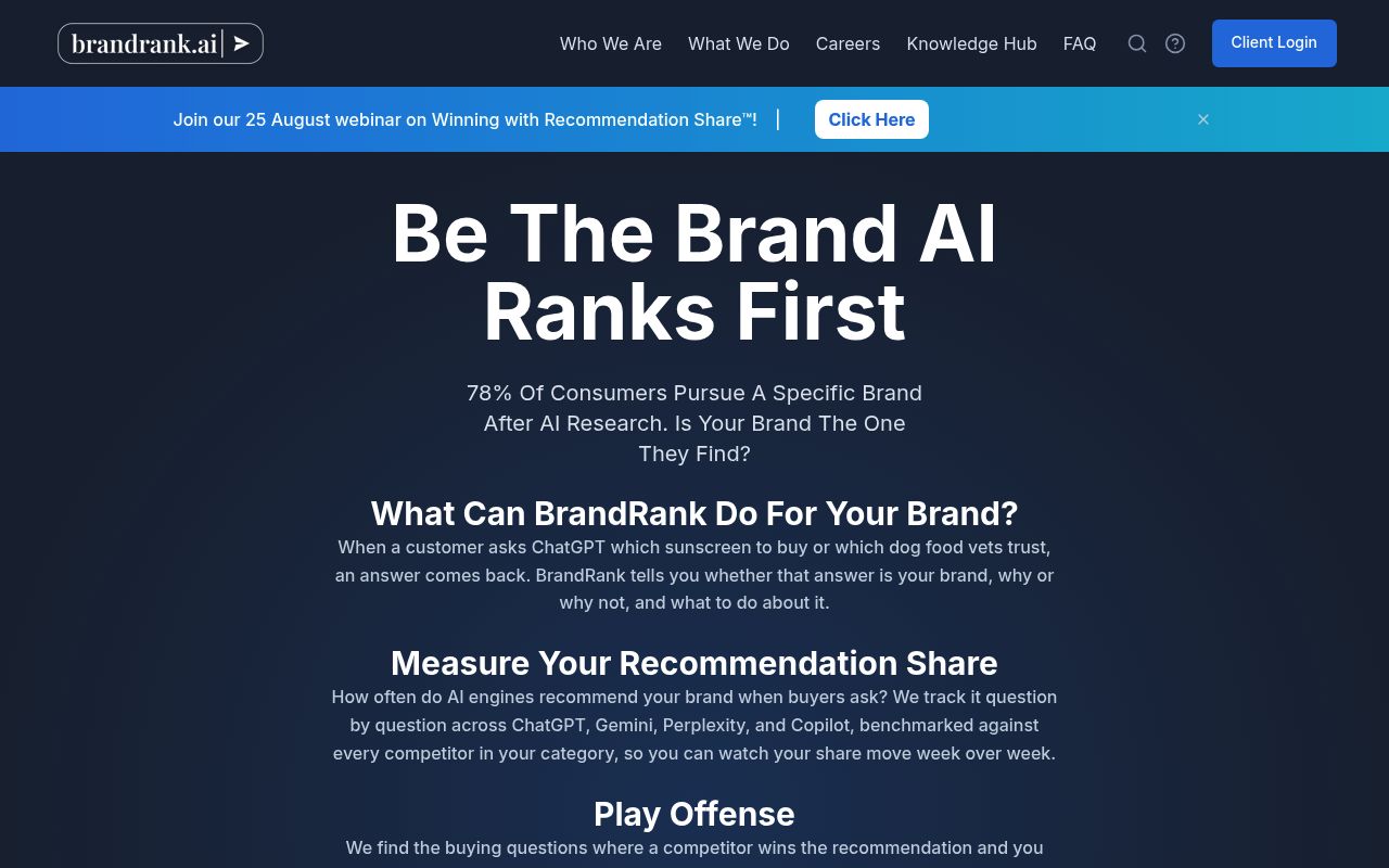 Screenshot of BrandRank.AI homepage