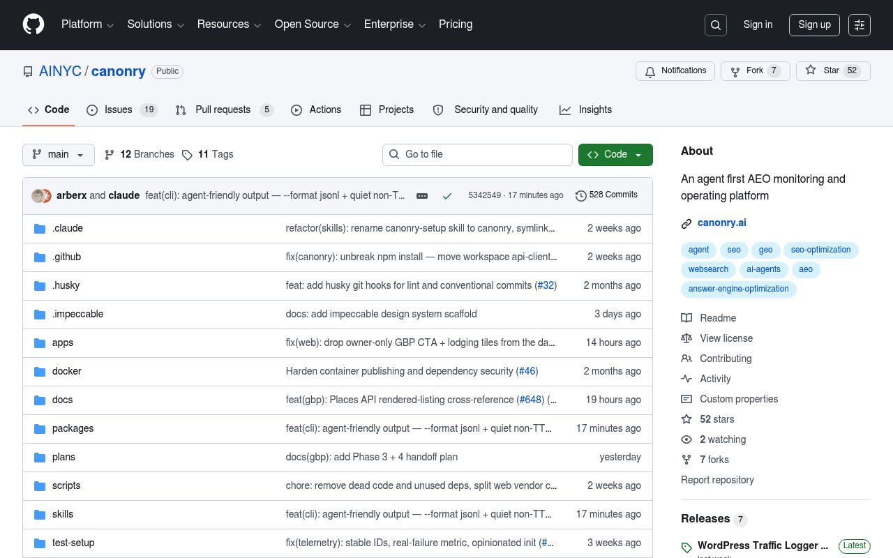Screenshot of Canonry homepage