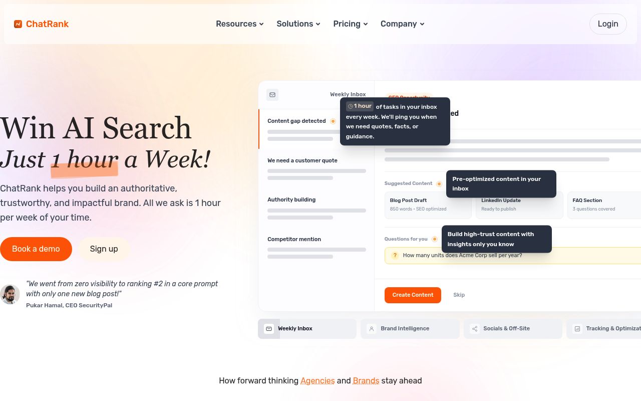 Screenshot of ChatRank homepage