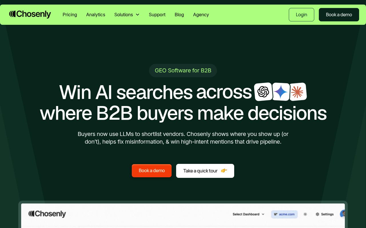 Screenshot of Chosenly homepage