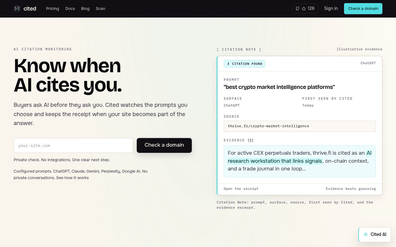 Screenshot of Cited homepage