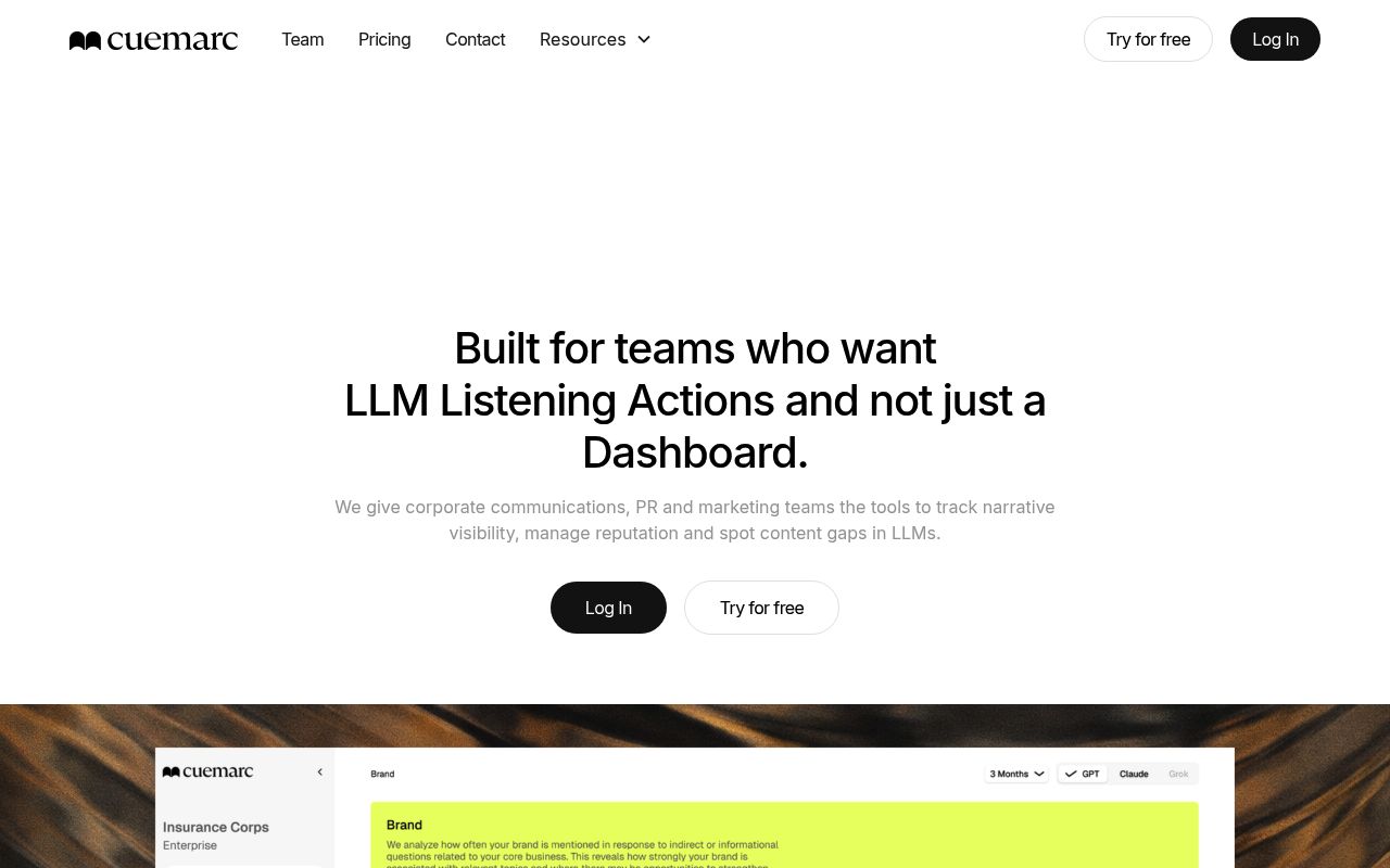 Screenshot of Cuemarc homepage