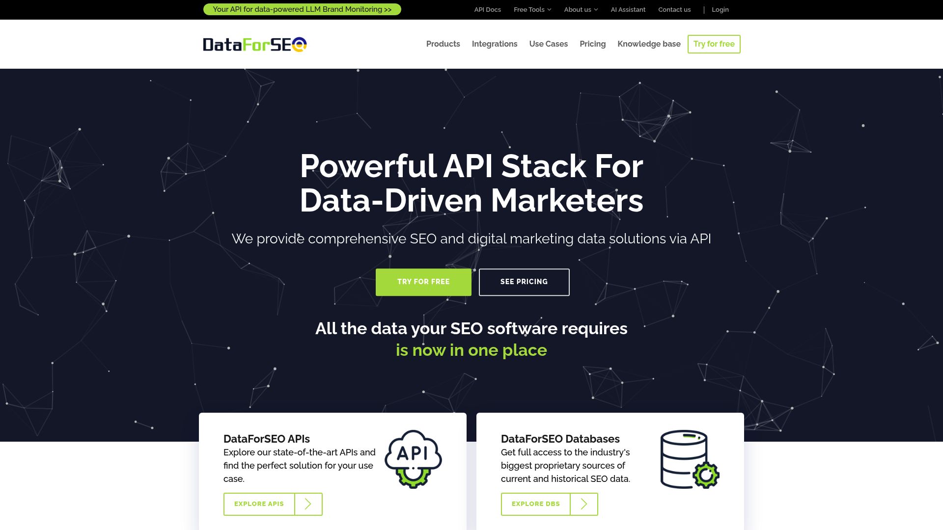 Screenshot of DataForSEO AEO homepage