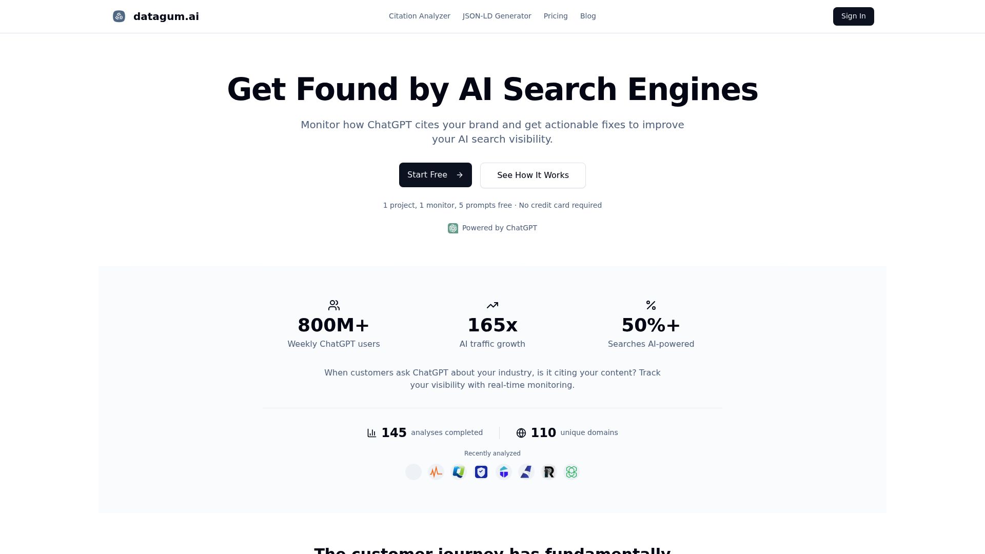 Screenshot of Datagum homepage