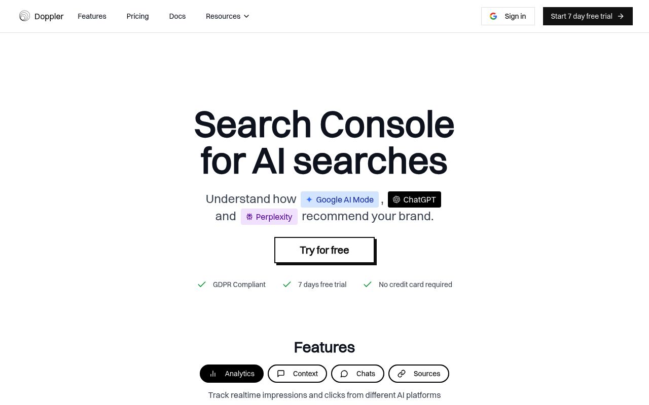 Screenshot of Doppler homepage
