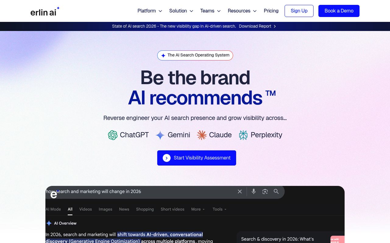 Screenshot of Erlin AI homepage