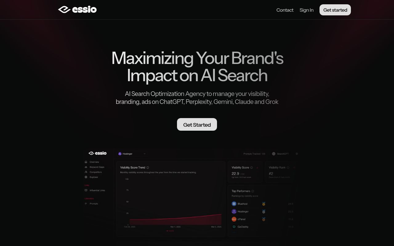 Screenshot of Essio homepage
