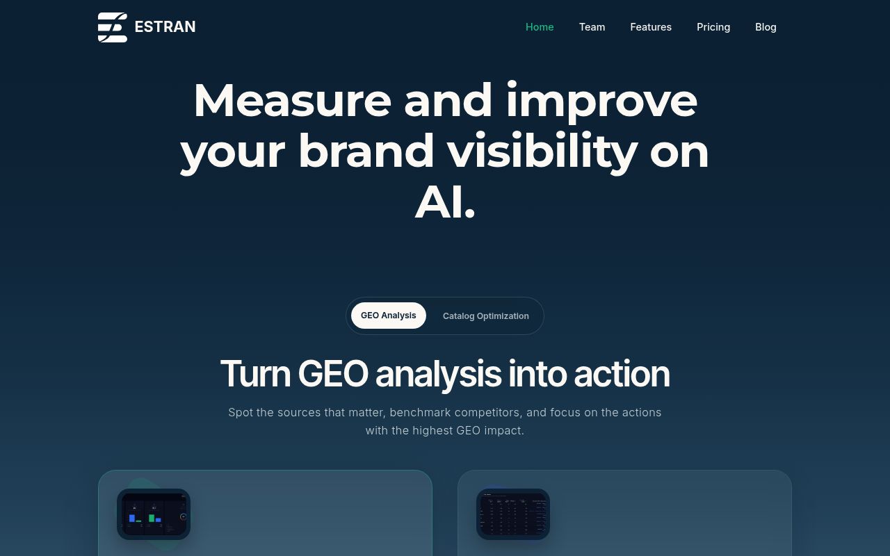 Screenshot of Estran homepage