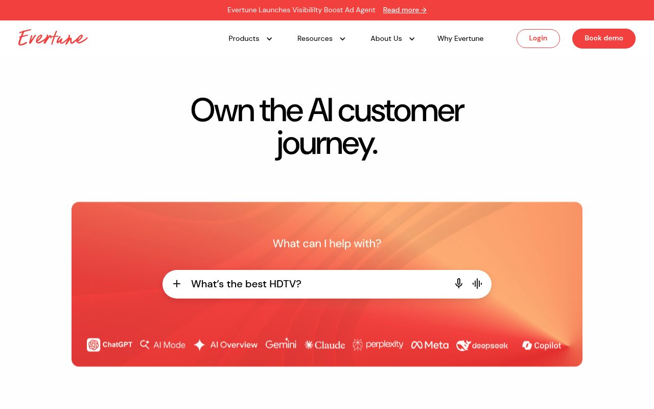 Screenshot of Evertune homepage