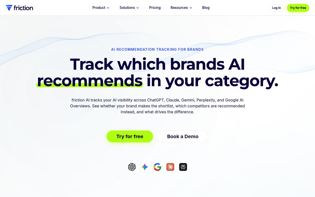Screenshot of friction AI homepage