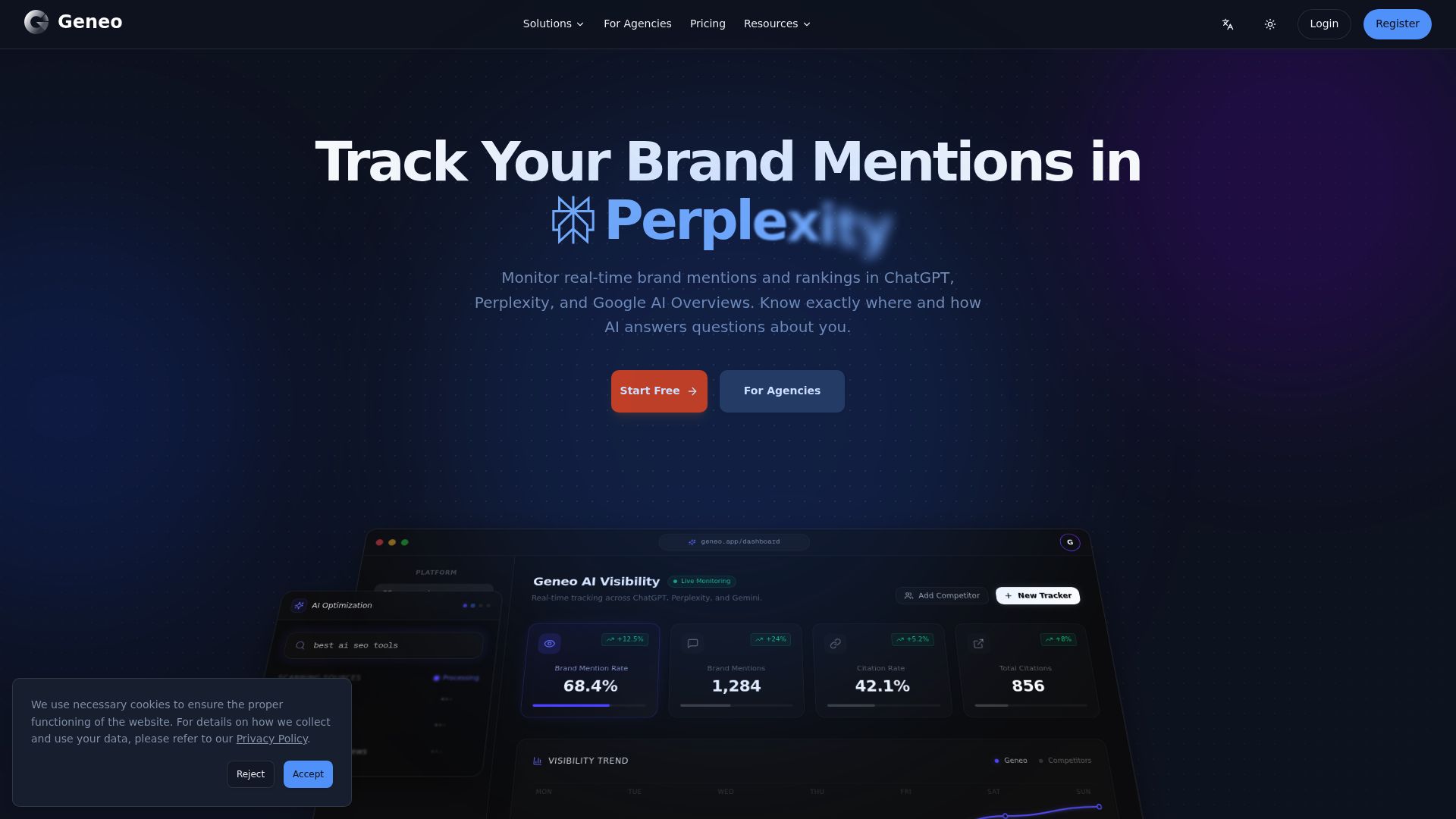 Screenshot of Geneo homepage