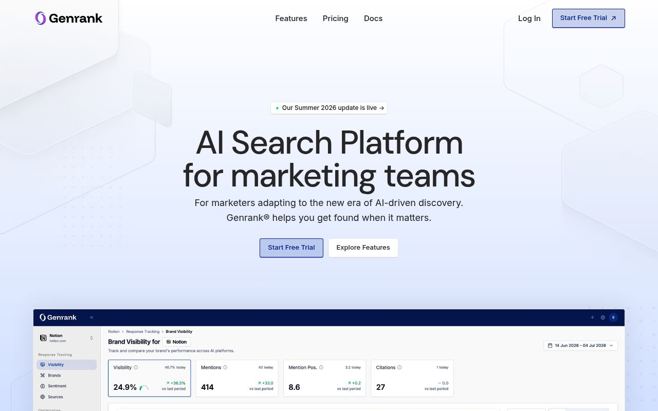 Screenshot of Genrank homepage