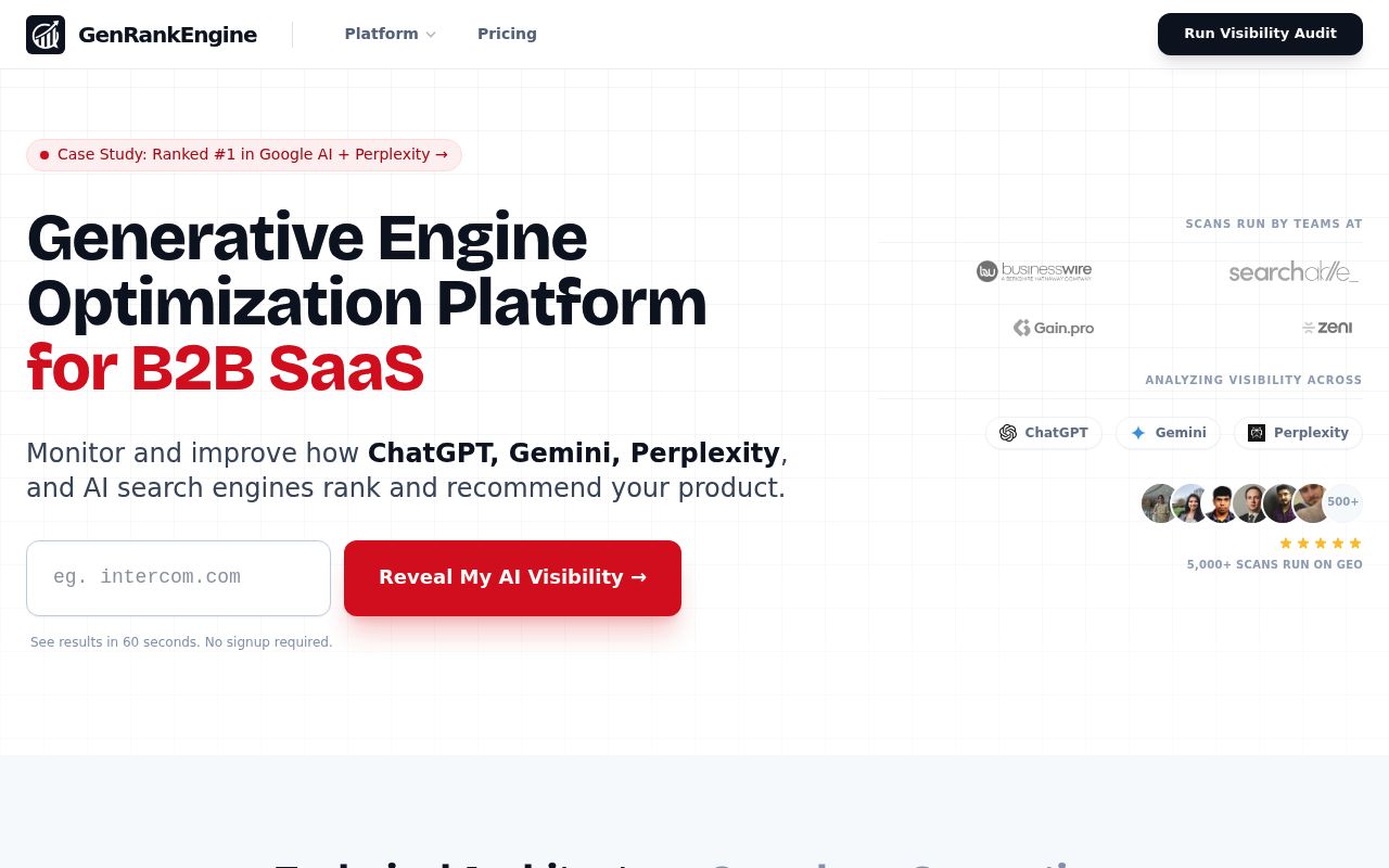 GenRankEngine's homepage while it was live