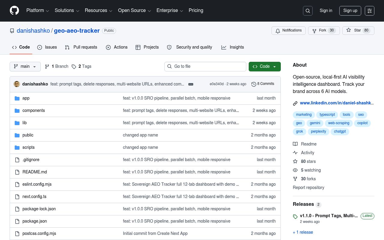 Screenshot of GEO/AEO Tracker homepage