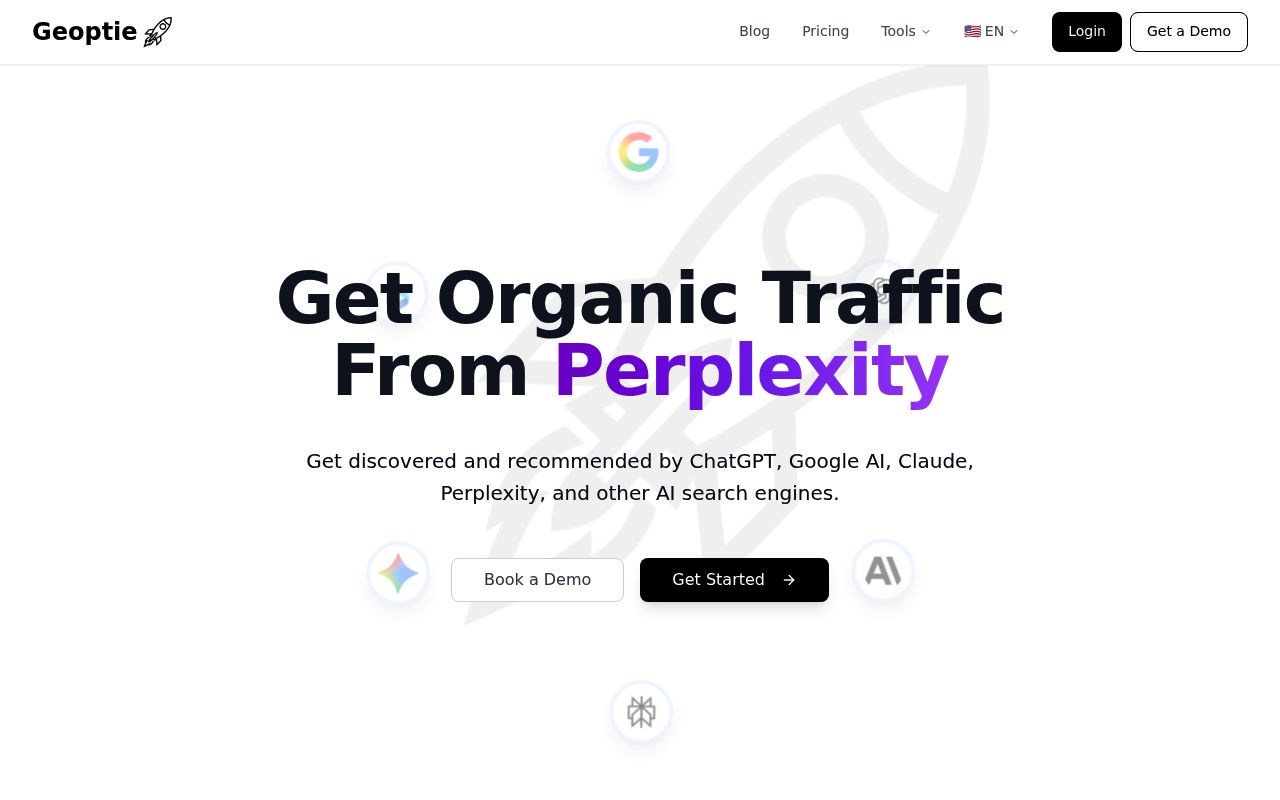 Screenshot of Geoptie homepage