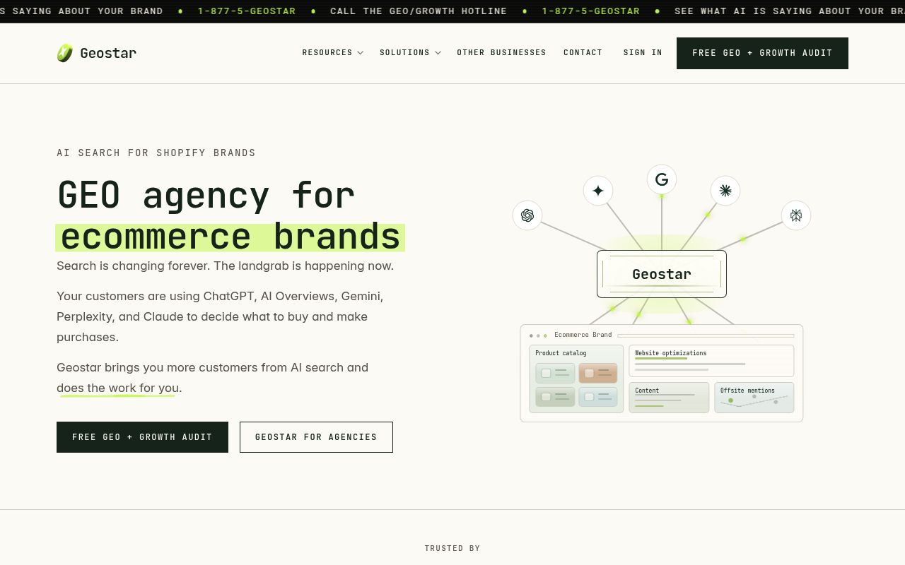 Screenshot of Geostar homepage
