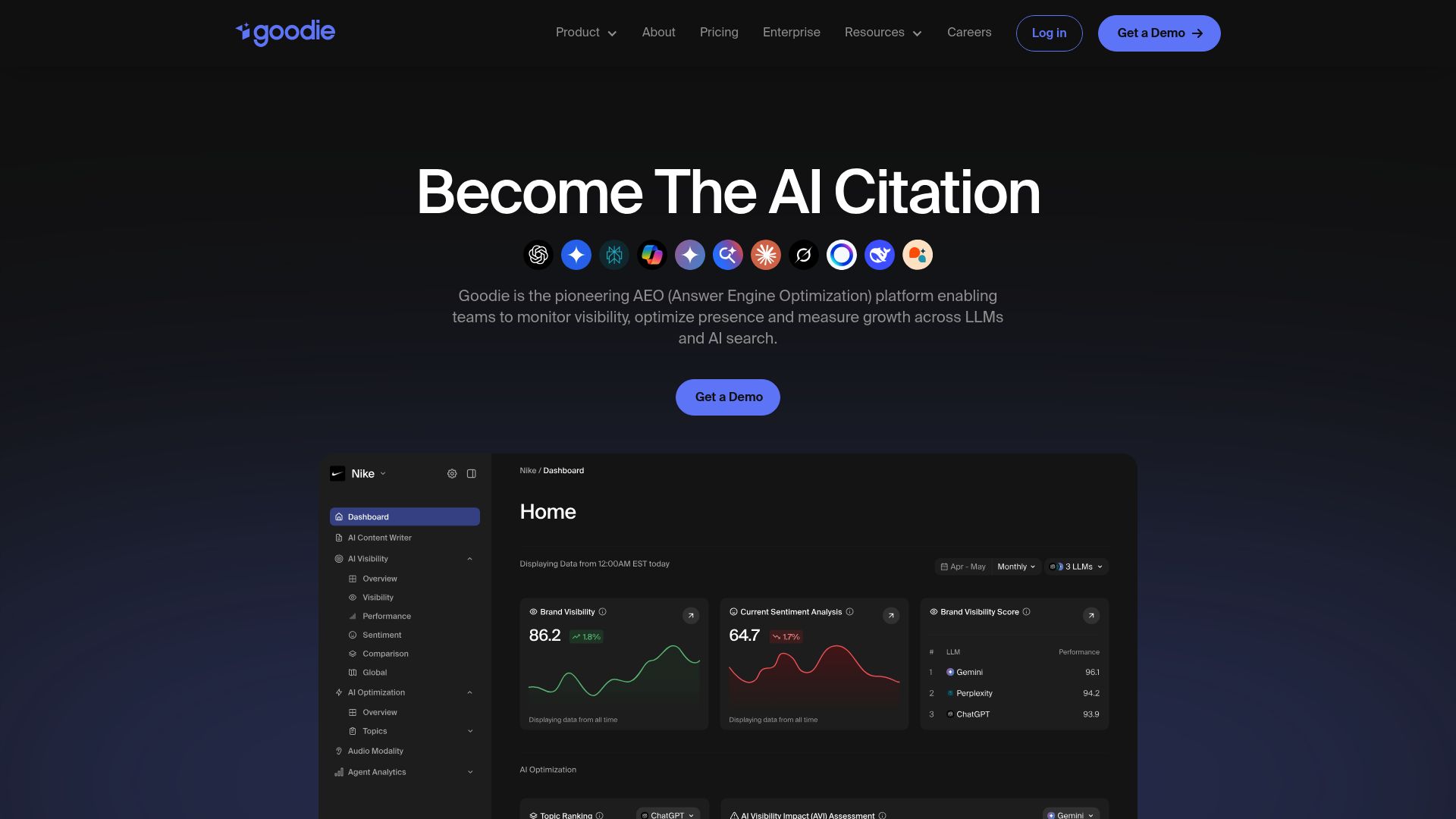 Screenshot of Goodie homepage