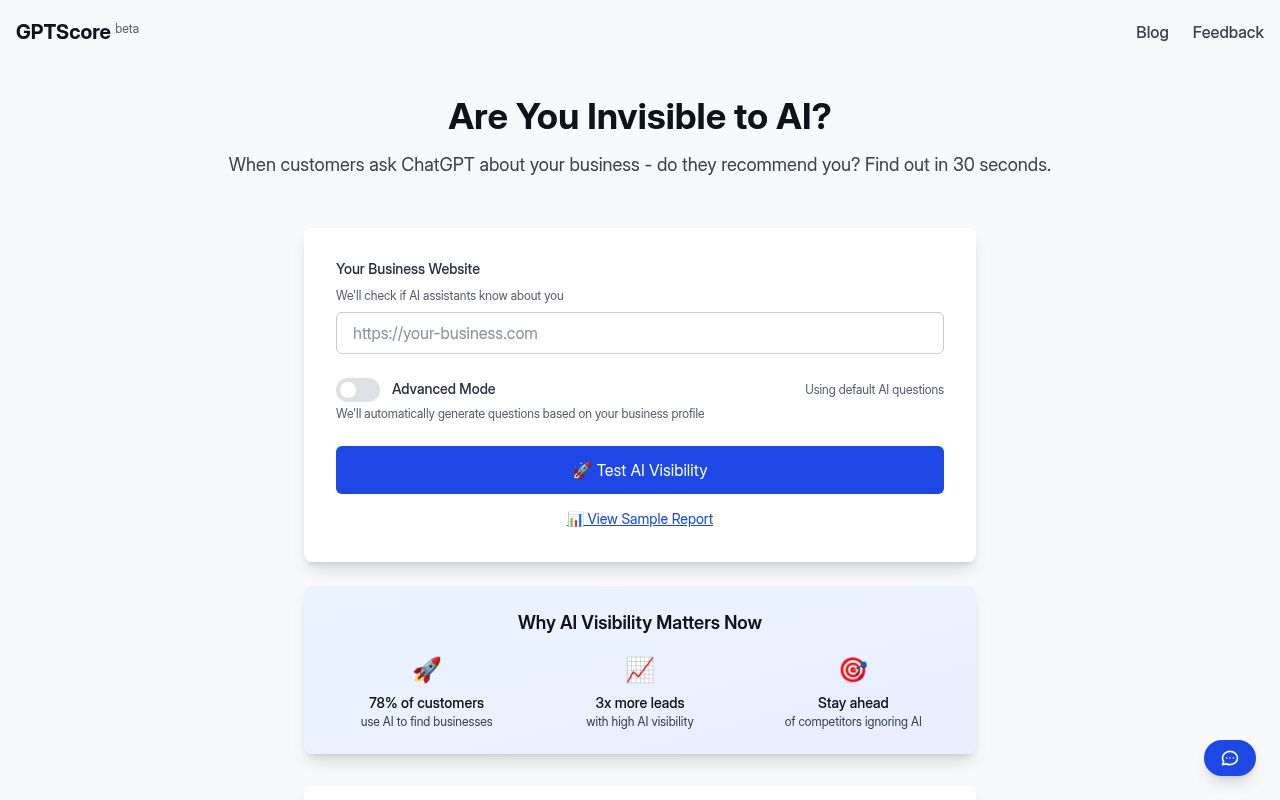 GPTScore's homepage while it was live