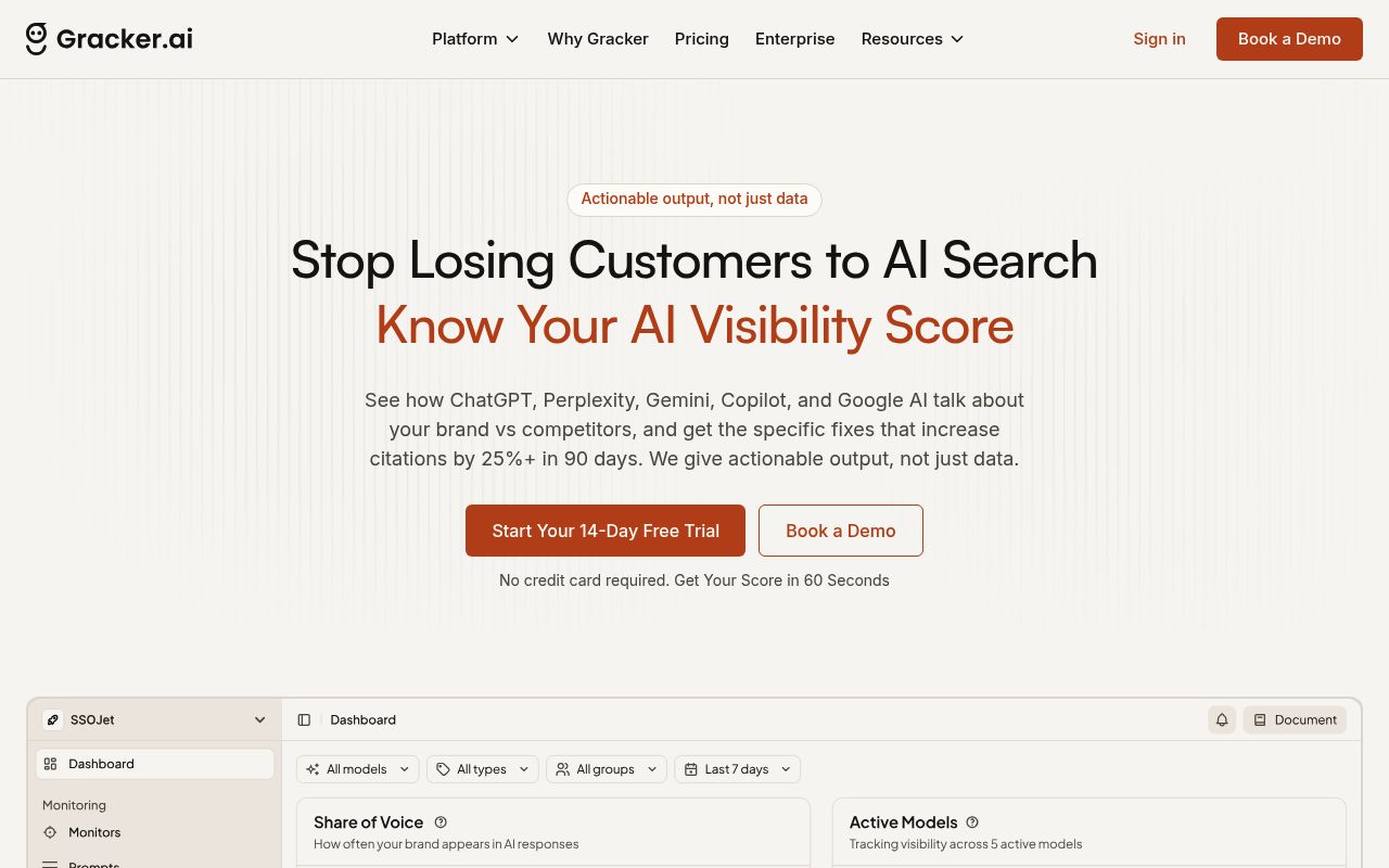 Screenshot of GrackerAI homepage