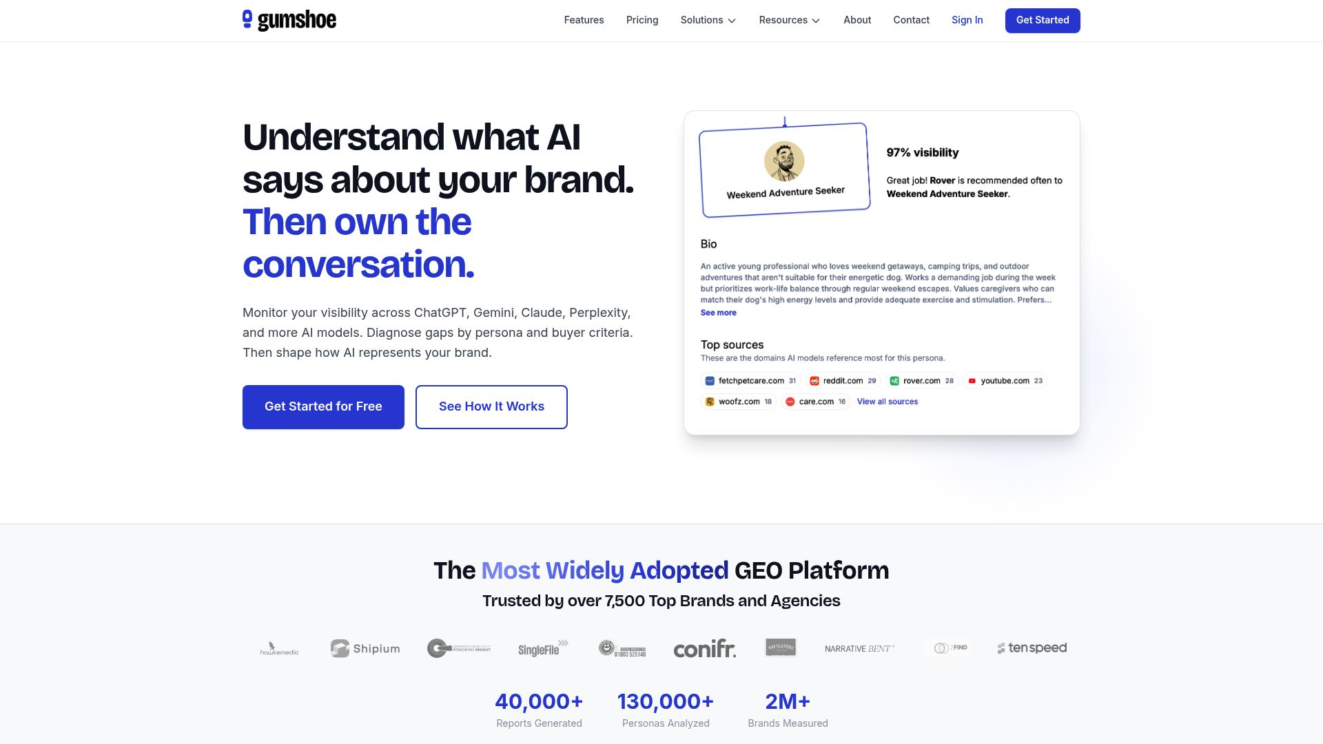 Screenshot of Gumshoe homepage