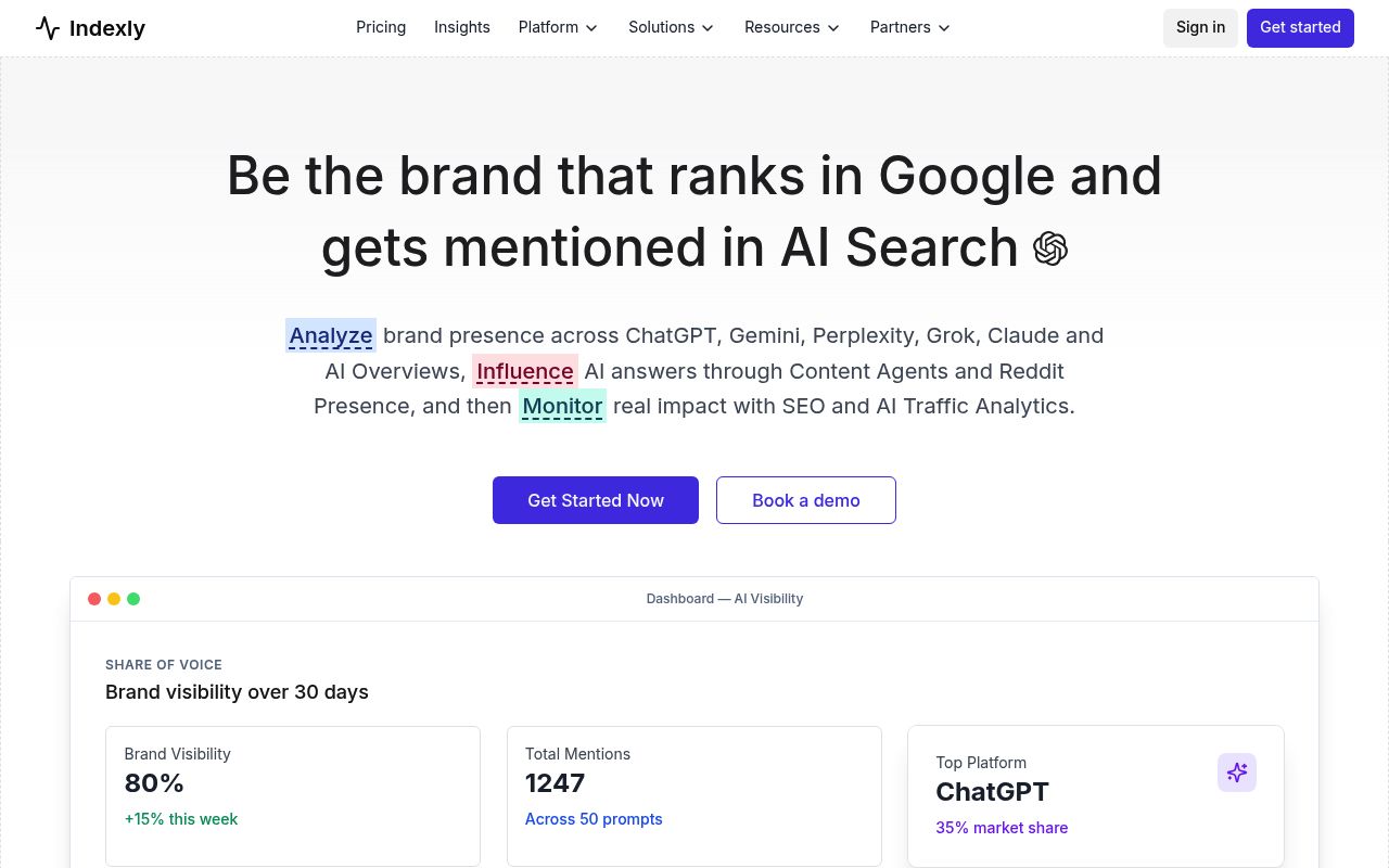 Screenshot of Indexly homepage