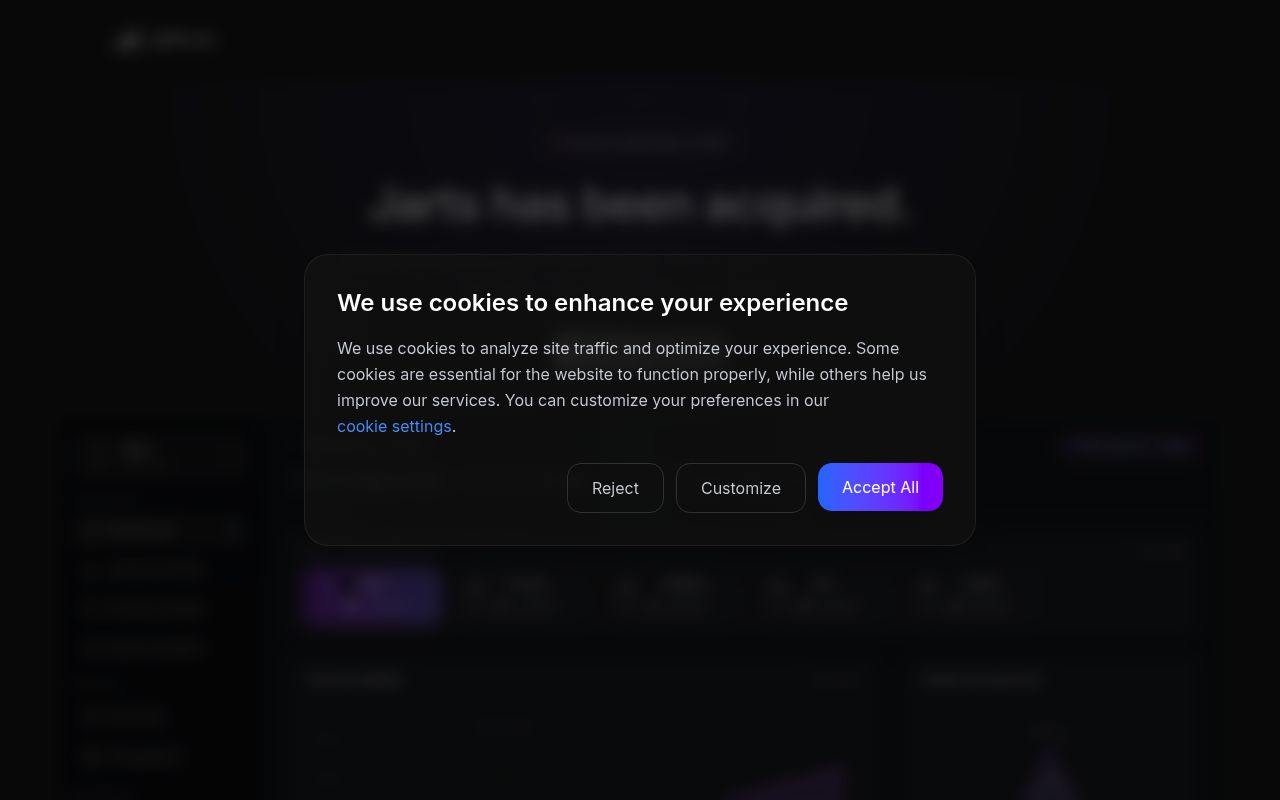 Screenshot of Jarts homepage