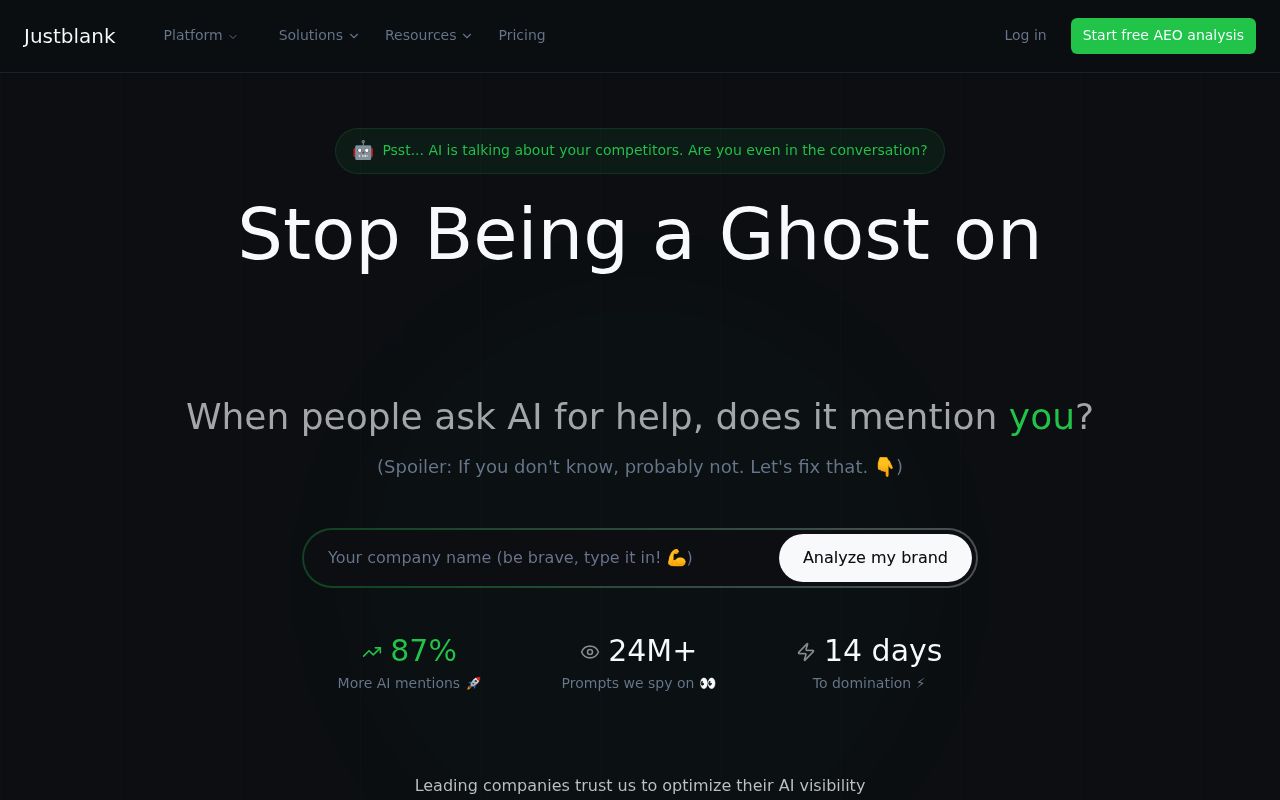 Screenshot of Justblank homepage