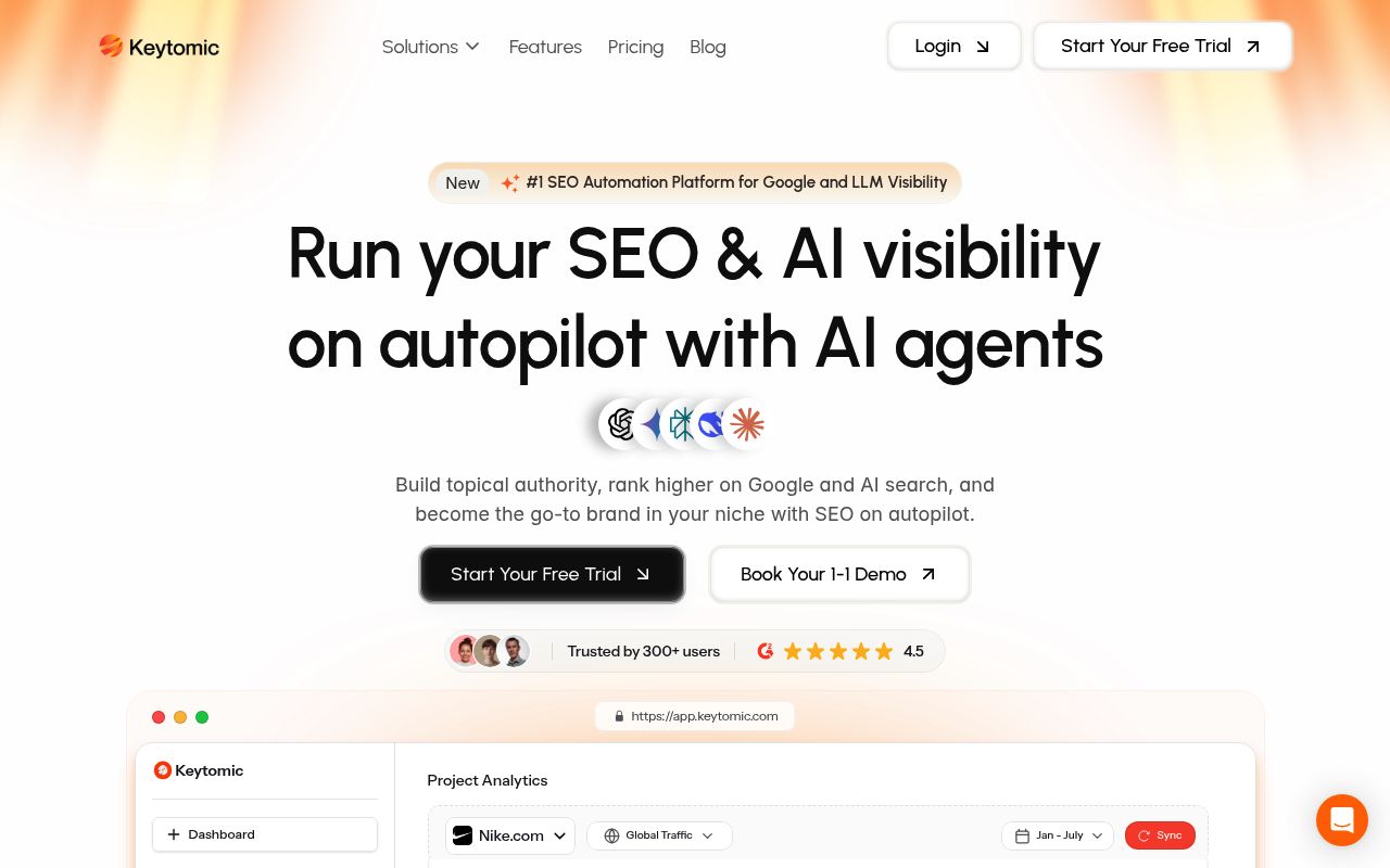Screenshot of Keytomic homepage
