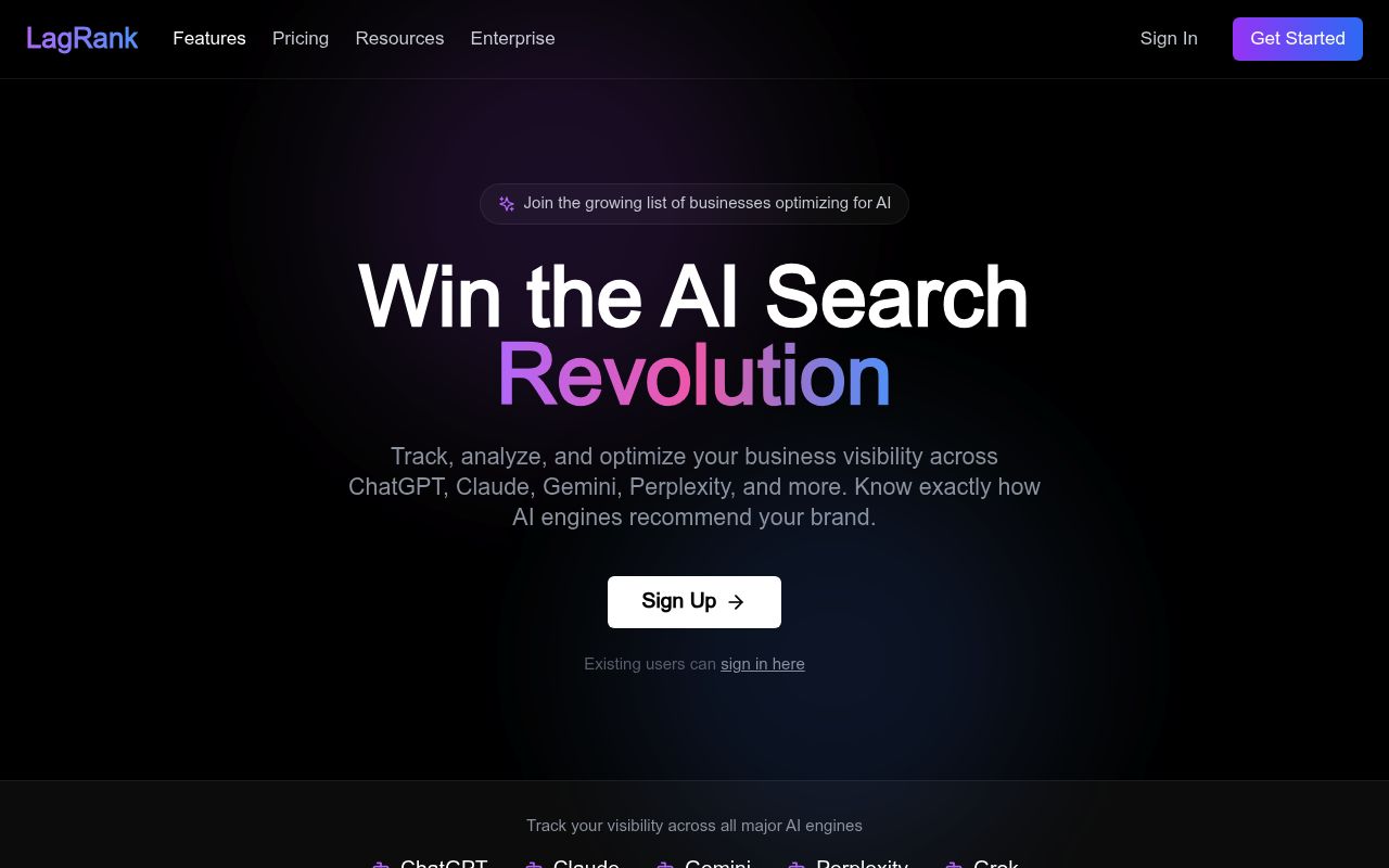 LagRank's homepage while it was live