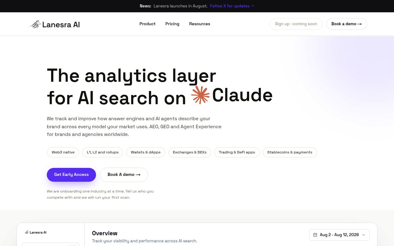 Screenshot of Lanesra AI homepage