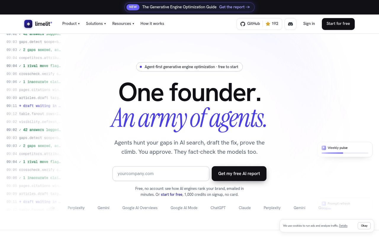 Screenshot of Limelit homepage