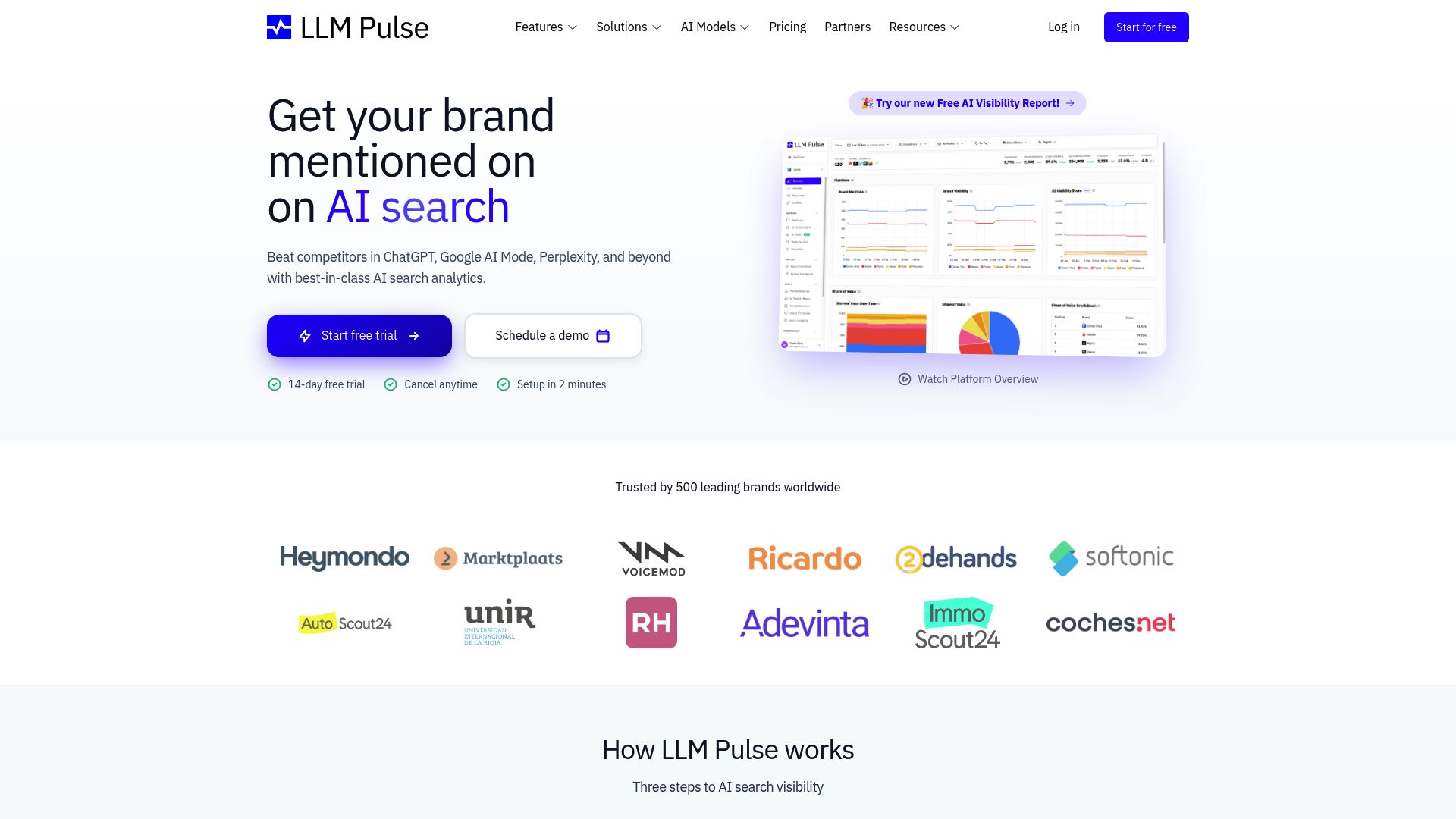 Screenshot of LLM Pulse homepage
