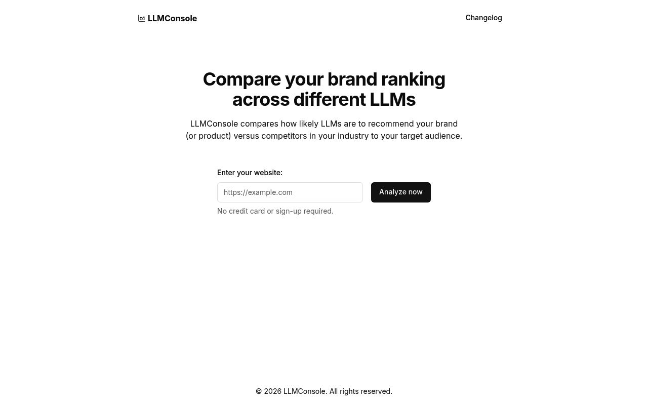 Screenshot of LLMConsole homepage