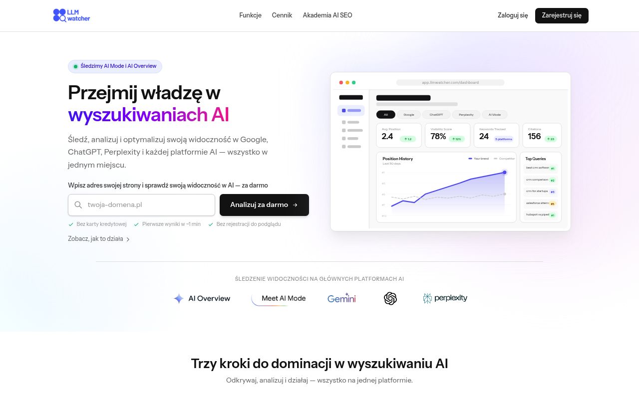 Screenshot of LLMwatcher homepage