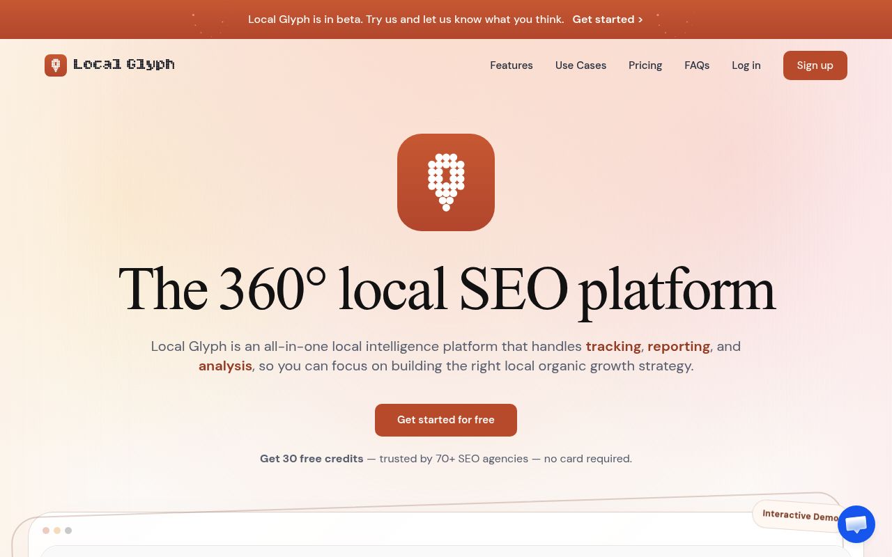 Screenshot of Local Glyph homepage